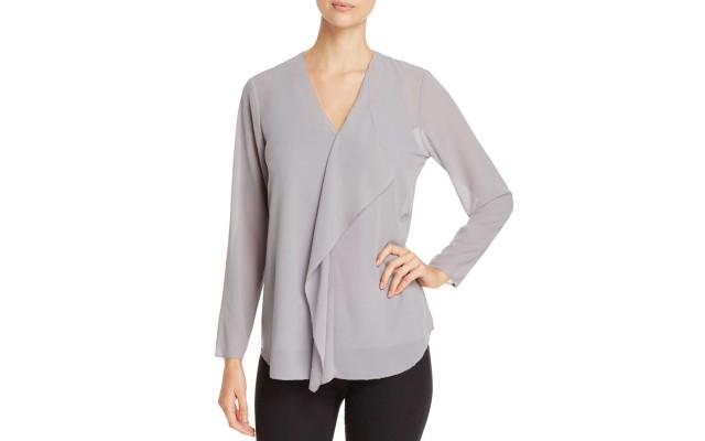  Women's Ashleigh Chiffon Ruffle Front Blouses Top, Slate, 16