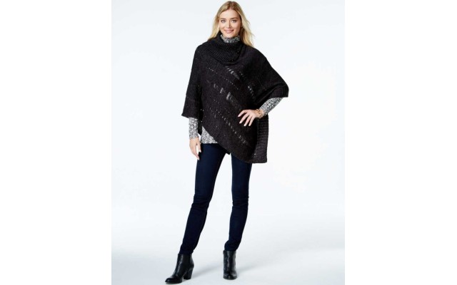  Poncho Cape Women’s Knit Button Neck One Size