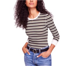 Free People Good On You Stripe Tee Shirt Top (Green, XS)