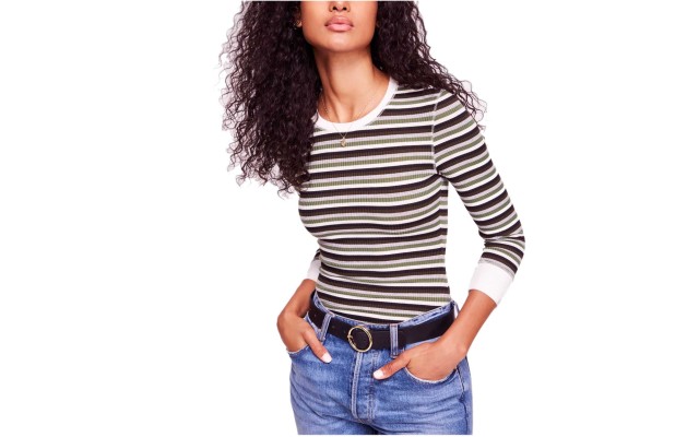  Good On You Stripe Tee Shirt Top (Green, XS)