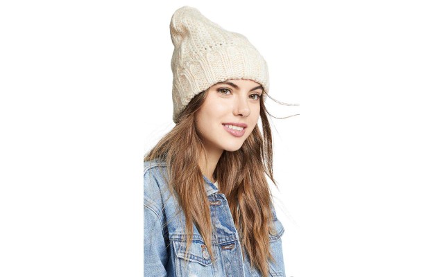  Harlow Cable Knit Beanie (Ivory, One Size)