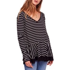 Free People Tangerine Stripe Tee Blouse Shirt Tops