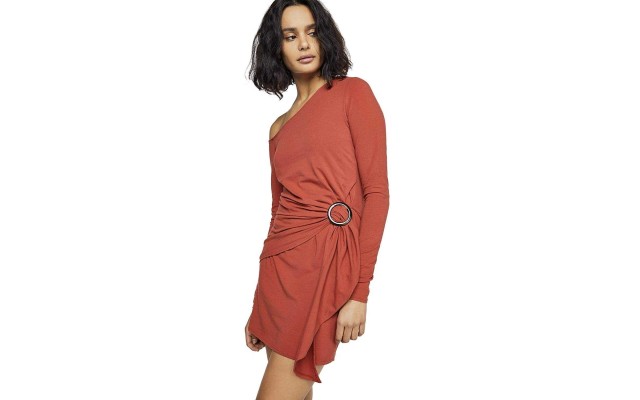  Womens Frankie Gathered Long Sleeve Bodycon Dress (Copper, XS)