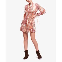 Free People Women’s Medium Printed Mock Neck Shift Dress (Natural, S)