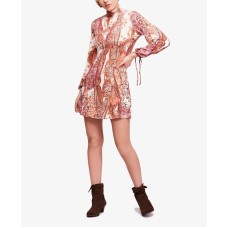 Free People Women’s Medium Printed Mock Neck Shift Dress (Natural, S)