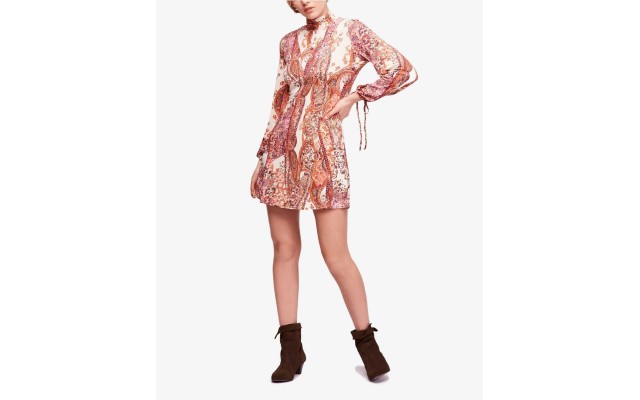  Women’s Medium Printed Mock Neck Shift Dress (Natural, S)