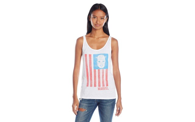  Juniors' Marvel Captain America Graphic Tank Blouse Shirt Tops, White, Small