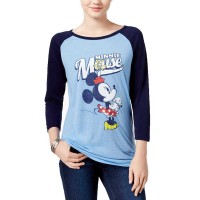Freeze 24-7 Juniors’ Minnie Mouse Graphic Raglan T-Shirt (Blue, Small)