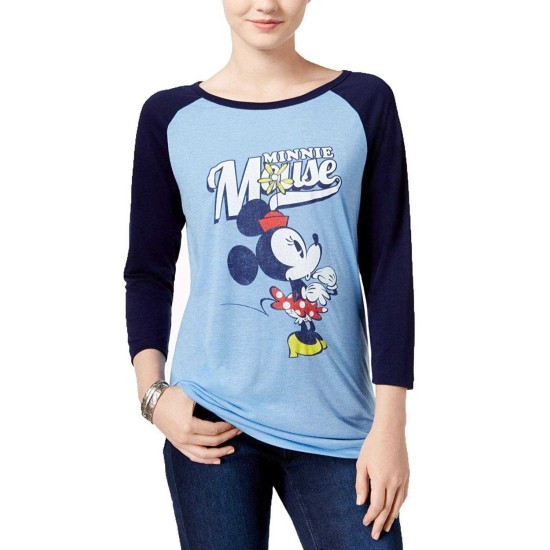  Juniors’ Minnie Mouse Graphic Raglan T-Shirt (Blue, Small)