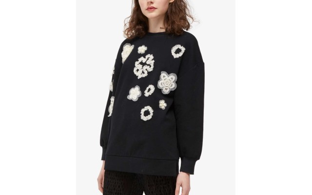  Embellished Crew-Neck Top (Black, XS)
