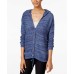  Juniors’ Hooded Cardigan Marled (Blue, Medium)
