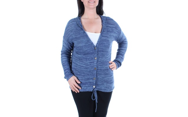 Juniors’ Hooded Cardigan Marled (Blue, Medium)