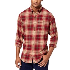 G.H. Bass & Co. Mens Small Plaid Print Button Down Shirt (Red, S)