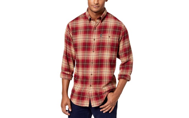 G.H. Bass & Co. Mens Small Plaid Print Button Down Shirt (Red, S)