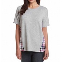 G.H. Bass & Co. Women's Plaid-Side Scoop Neck Blouse Tops