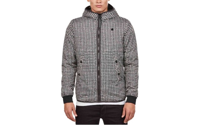  Men’s Houndstooth Hooded Jacket (Black/White, XL)