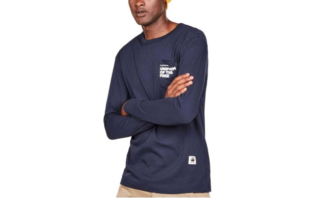  Men’s Long-Sleeve Uniform of the Free Pocket T-Shirt (Navy, Large)