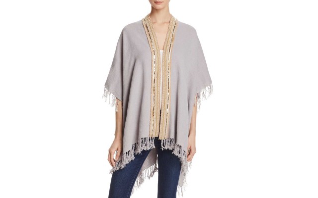 Officina Embellished Fringe Trim Ruana (One Size, Gray)