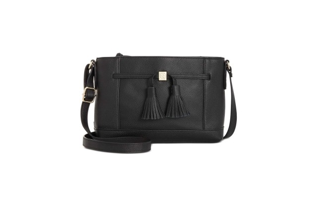  Pebble Leather Tassel Crossbody (Black)