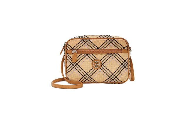  Straw Plaid Convertible Camera Bag (Beige)