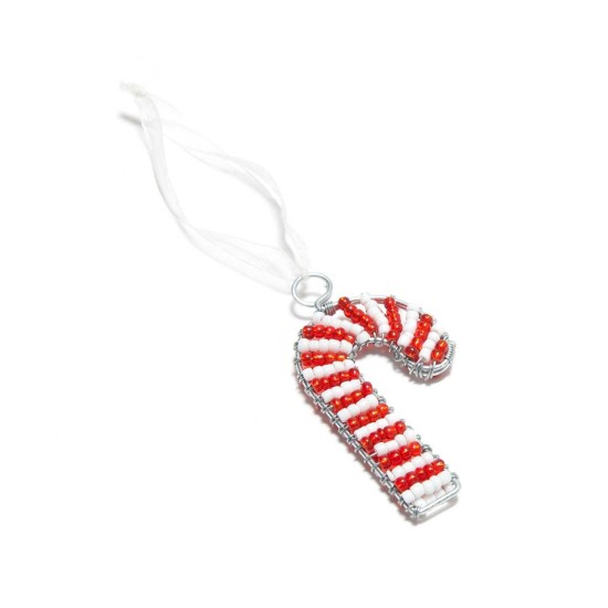  Beaded Candy Cane Ornament (Red/White)