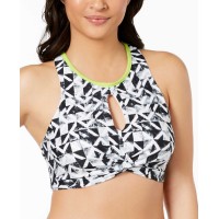 Go by Gossip Geo Graphic Content High-Neck Keyhole Top Women’s Swimsuit (Black White, S)