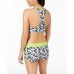 Geo Graphic Content High-Neck Keyhole Top Women’s Swimsuit (Black White, S)