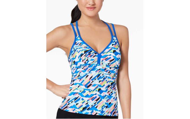  Women's Crossed Signals Printed Racerback Top Swimsuit