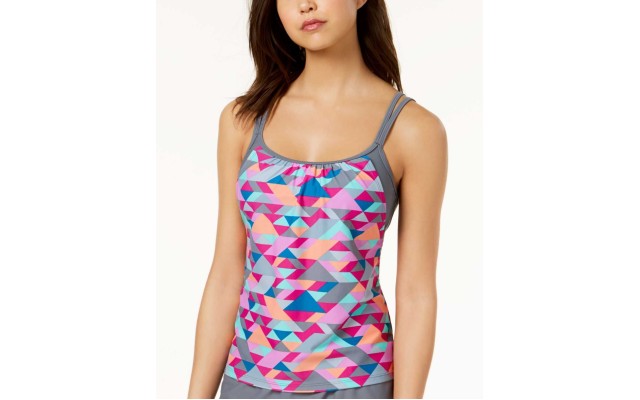  Women's Triangle Tango Geo Printed Layered-Look Top Swimsuits