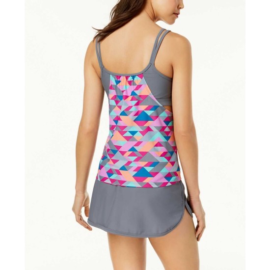  Women's Triangle Tango Geo Printed Layered-Look Top Swimsuits
