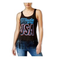 Gold Rush Girl's Juniors Graphic Fringe Tank Tops, Black, Large