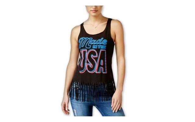  Girl's Juniors Graphic Fringe Tank Tops, Black, Large