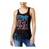 Gold Rush Girl's Juniors Graphic Fringe Tank Tops, Black, Medium