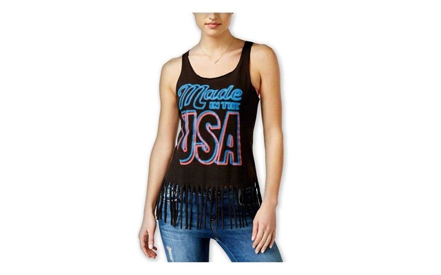  Girl's Juniors Graphic Fringe Tank Tops, Black, Medium