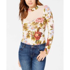 GUESS Lilou Illusion Mock-Neck Top (White, XS)