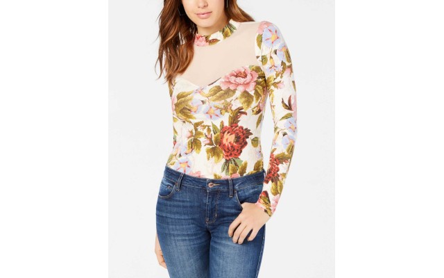  Lilou Illusion Mock-Neck Top (White, XS)