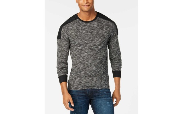  Men’s Colorblocked Heathered Sweater (Gray, Small)
