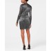  Metallic Gathered-Skirt Dress (Metalic, XS)