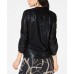  Metallic Ruched-Sleeve Top (Black, S)