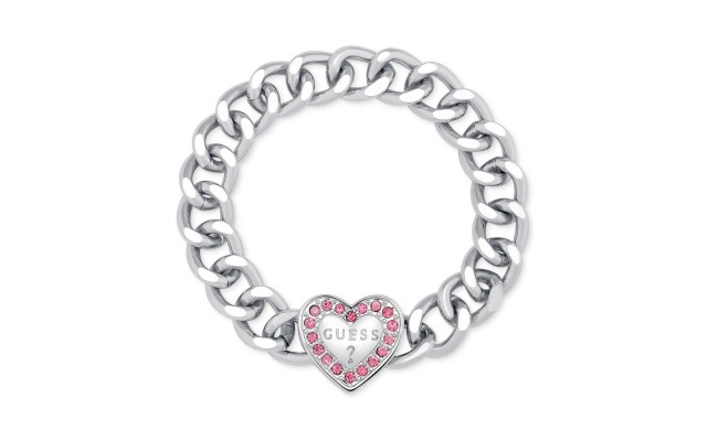  Silver-Tone Crystal Logo Heart Chain Bracelet