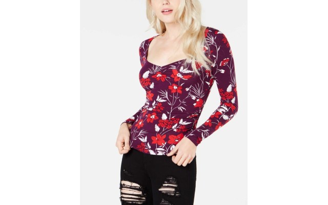  Women's Freedia Ruched Long-Sleeve Blouse Pullover Shirt Tops