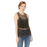GUESS Women’s Shaundi Sheer Embellished Top (Black, S)