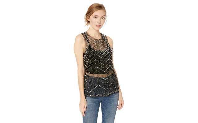  Women’s Shaundi Sheer Embellished Top (Black, S)