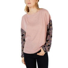 Gypsies & Moondust Juniors’ Printed-Sleeve Waffle-Knit Top (Pink, L)
