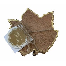 Harvest Festival Maple Leaf Wood Coasters Gold Trim Set Of 4