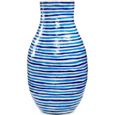 Heart of Haiti Blue Striped Papier Mache Vase