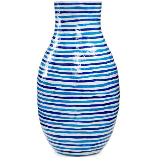  Blue Striped Papier Mache Vase
