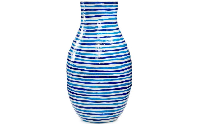  Blue Striped Papier Mache Vase