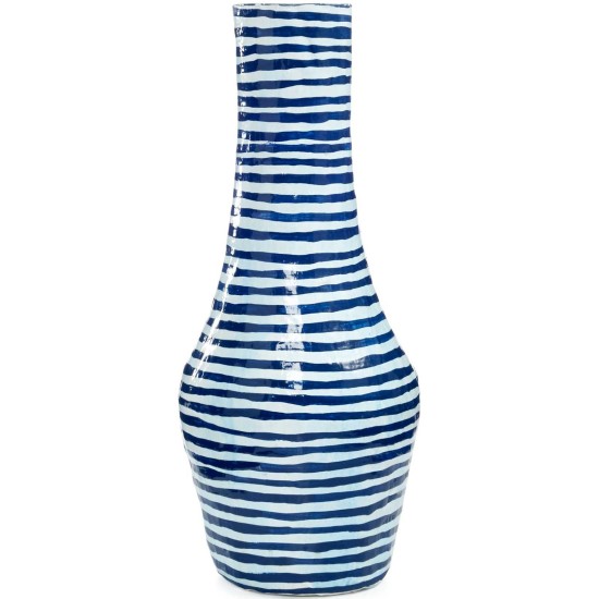  Skinny Blue Striped Papier Mache Vase