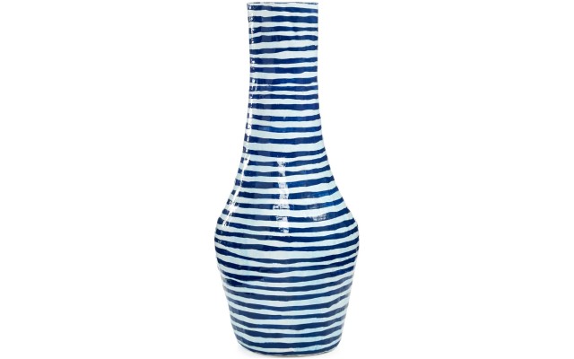 Skinny Blue Striped Papier Mache Vase